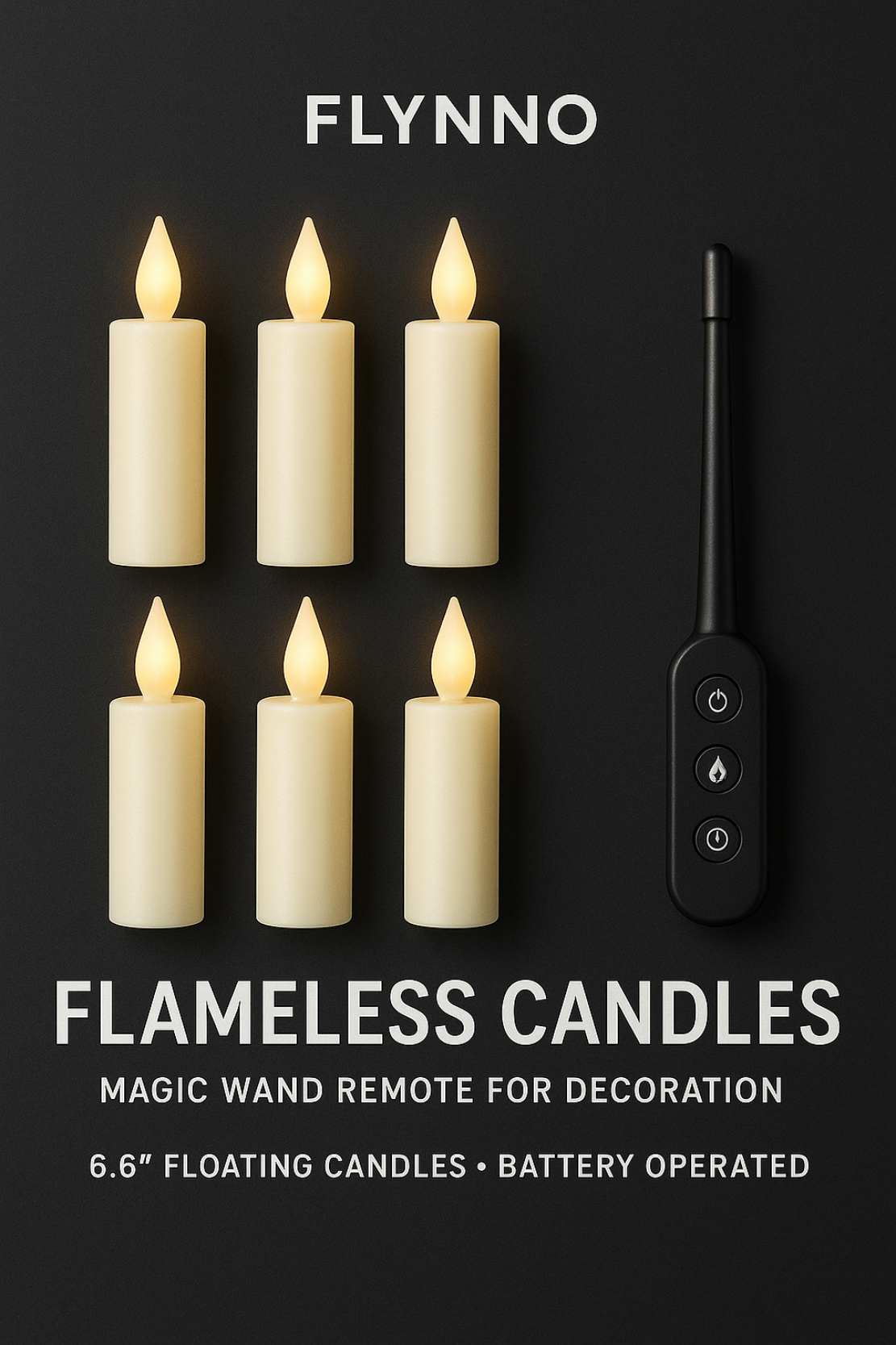 Flameless Candles with Magic Wand Remote for Decoration, 6.6" Floating Candles Battery Operated Hanging Window Candles, Flickering Electric LED Candle for Christmas Halloween Decorations